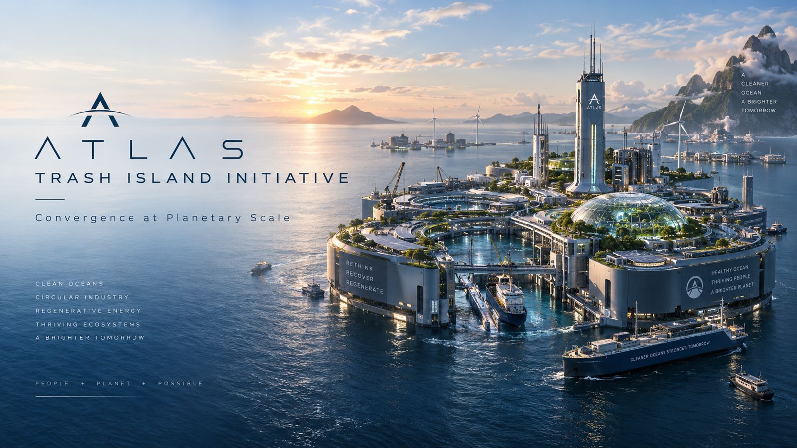 Concept rendering of a future Atlas Trash Island habitat at sea